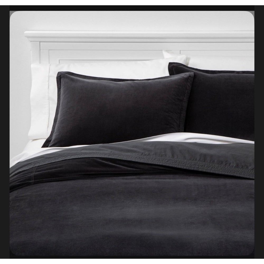 Threshold Velvet Duvet Cover Set King Dark Gray 3pc Cotton NWT
